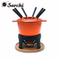 Cast iron enameled chocolate Fondue Melting Pot with Prongs